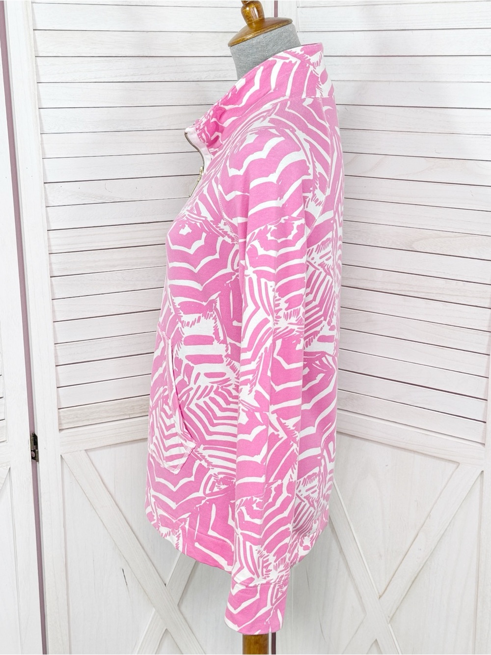 Lilly Pulitzer Skipper Half Zip Pullover Top Pink Umbrella Small Athletic - Picture 2 of 12